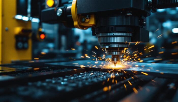 A photograph of a modern cnc machine in action