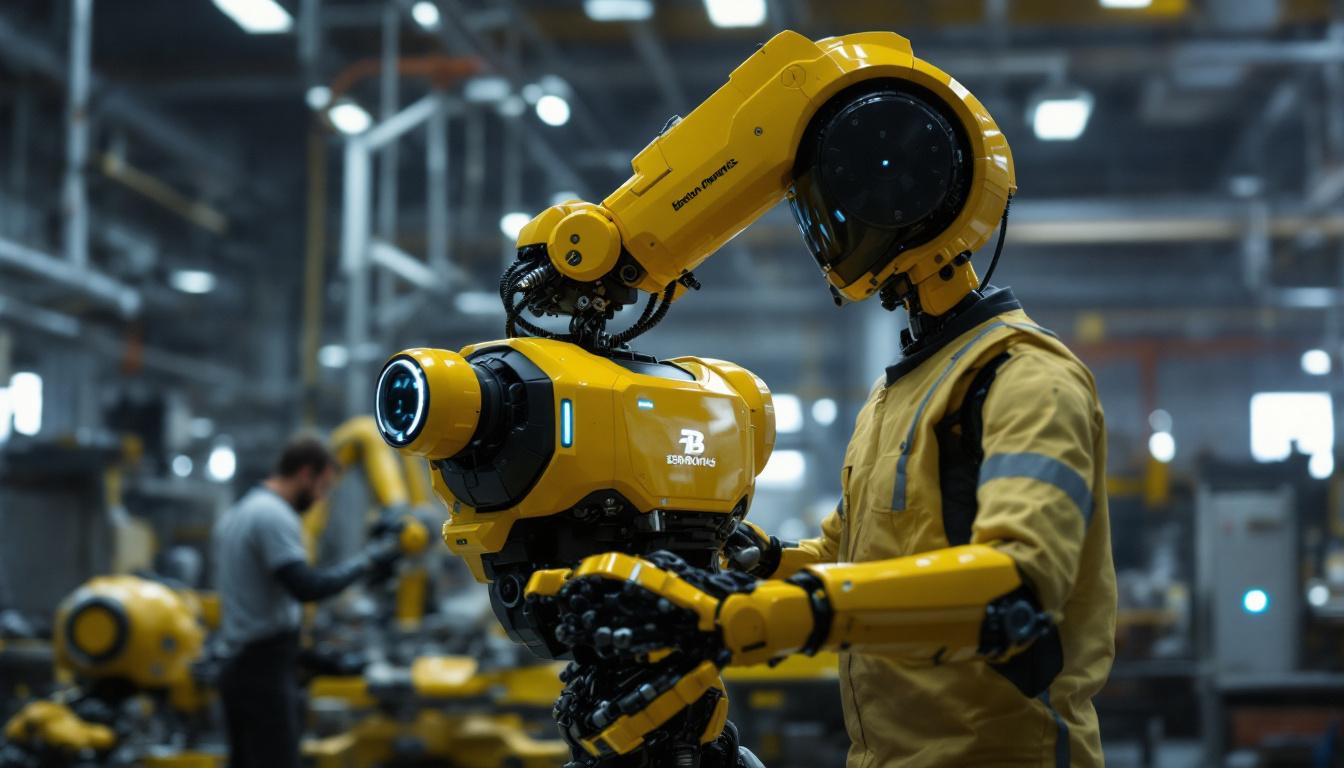 A photograph of a boston dynamics robot in an industrial setting