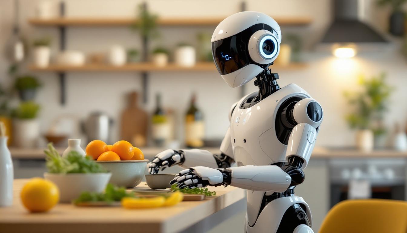 A photograph of a modern household robot in action