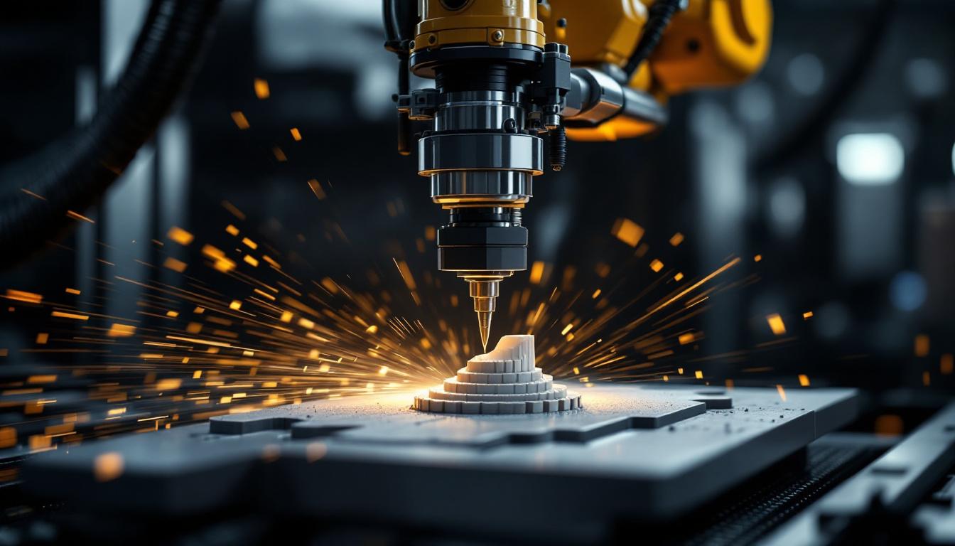 A photograph of a five-axis cnc machine in action