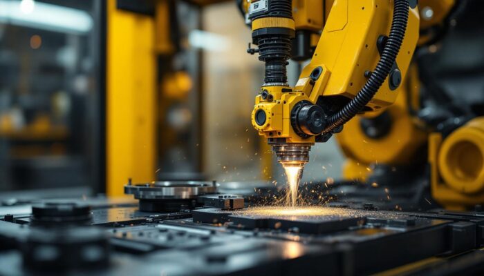 A photograph of a six-axis cnc machine in action