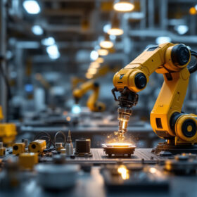 A photograph of a cartesian robot in action within an industrial setting