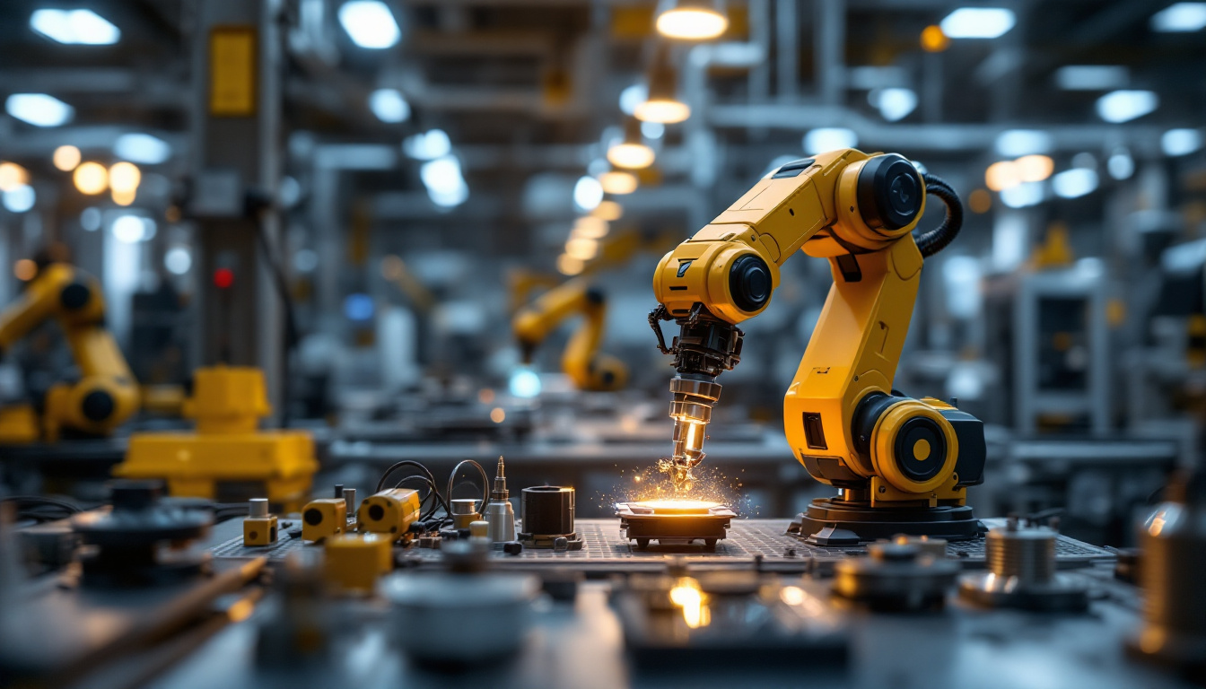 A photograph of a cartesian robot in action within an industrial setting