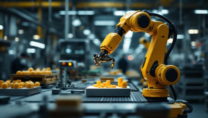 A photograph of a gripper robot in action within an industrial setting