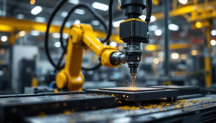 A photograph of a modern cnc machine in action