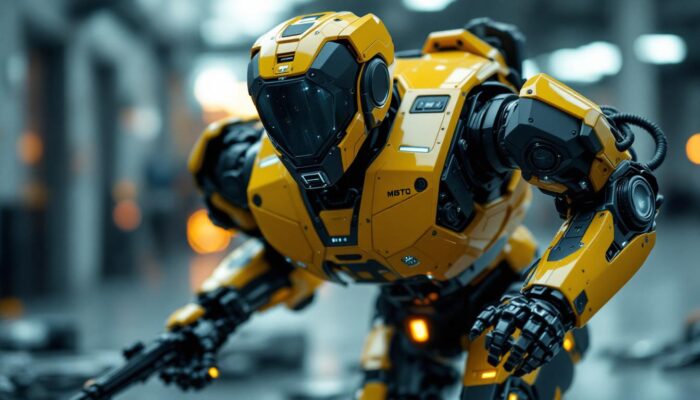 A photograph of a state-of-the-art military robot in action