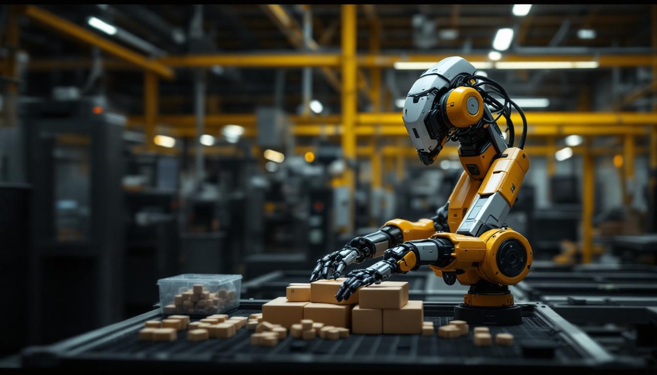 A photograph of a delta robot in action within an industrial setting