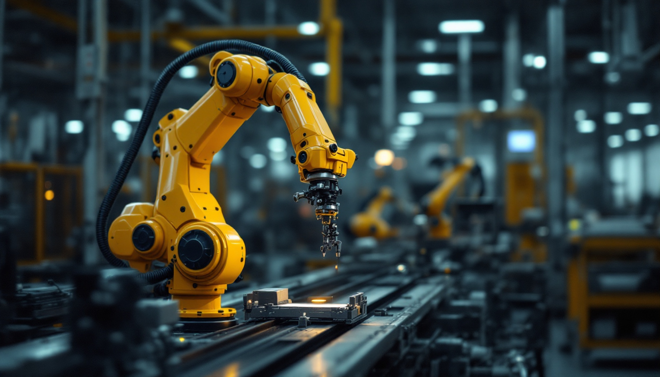 A photograph of a mird 250 industrial robot in action within a manufacturing environment