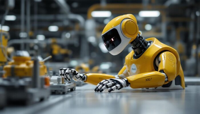 A photograph of capture a photograph of the sony dog industrial robot in action