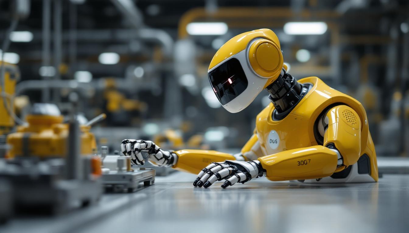 A photograph of capture a photograph of the sony dog industrial robot in action