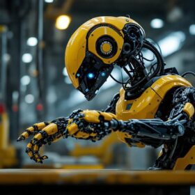 A photograph of a boston dynamics robot in action within an industrial setting