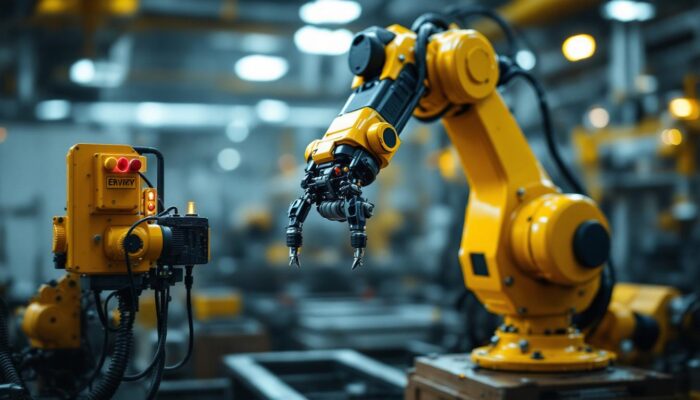 A photograph of capture a photograph of an industrial robotic arm in action
