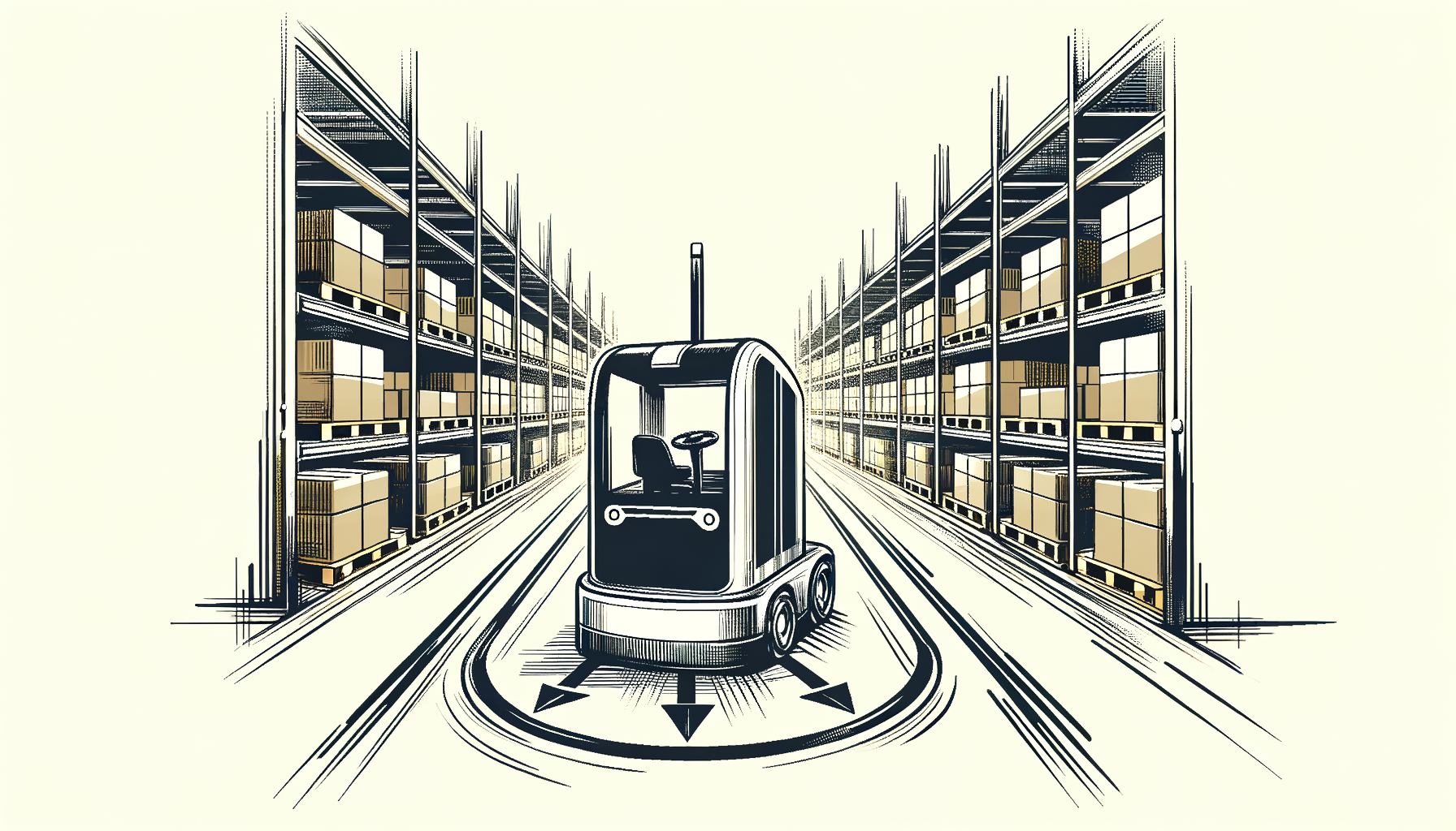 An automated guided vehicle (agv) transporting pallets along a clearly defined route in a warehouse setting
