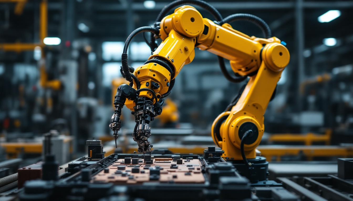A photograph of a cartesian robot arm in action within an industrial setting