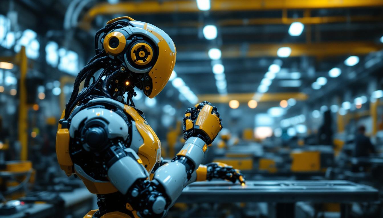 A photograph of a modern industrial robot in action within a manufacturing environment