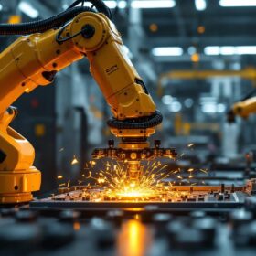 A photograph of a scara robot in action within an industrial setting