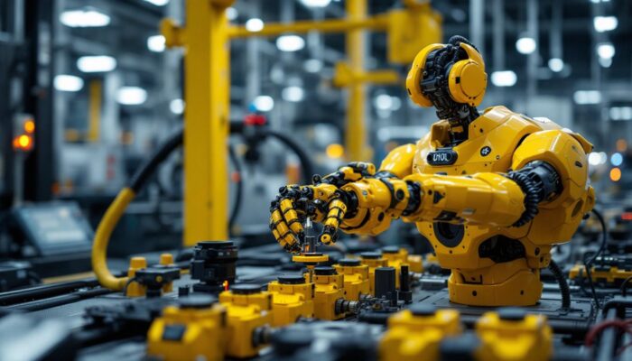 A photograph of a ur10e robot in action within an industrial setting