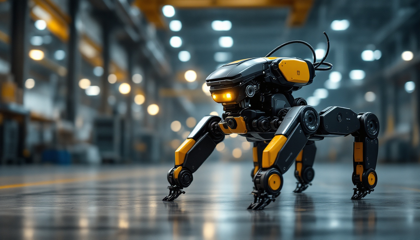 A photograph of a quadrupedal robot in an industrial setting