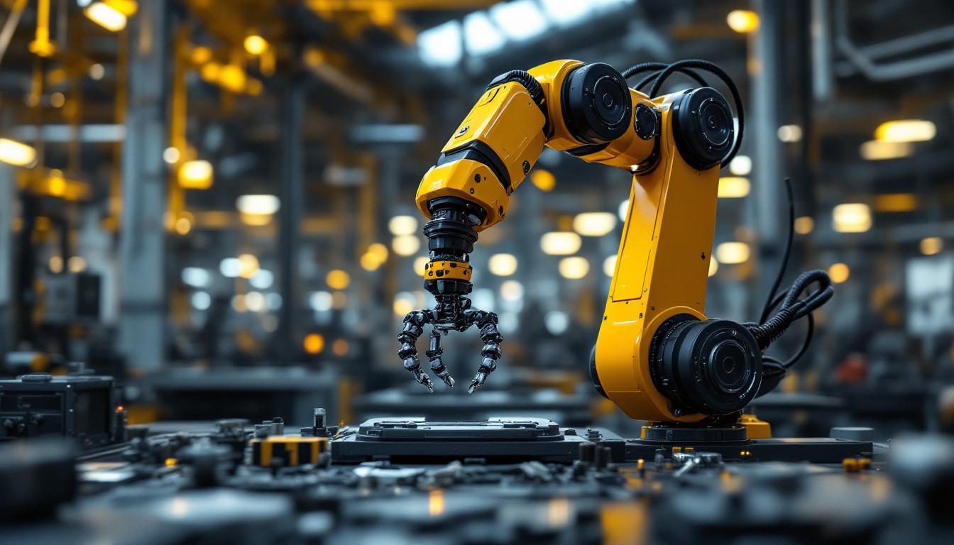 A photograph of a sleek industrial robotic arm in action