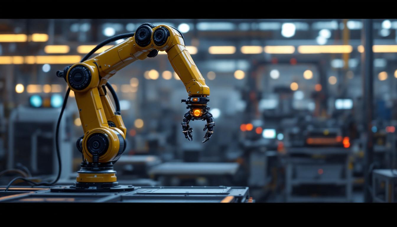 A photograph of a sleek industrial robotic arm in action
