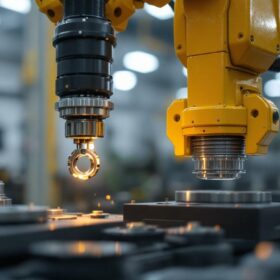 A photograph of a magnetic gripper in action