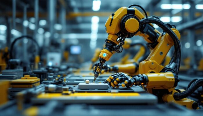 A photograph of a collaborative robot (cobot) in action
