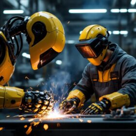 A photograph of a collaborative robot (cobot) in action