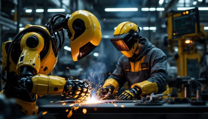 A photograph of a collaborative robot (cobot) in action