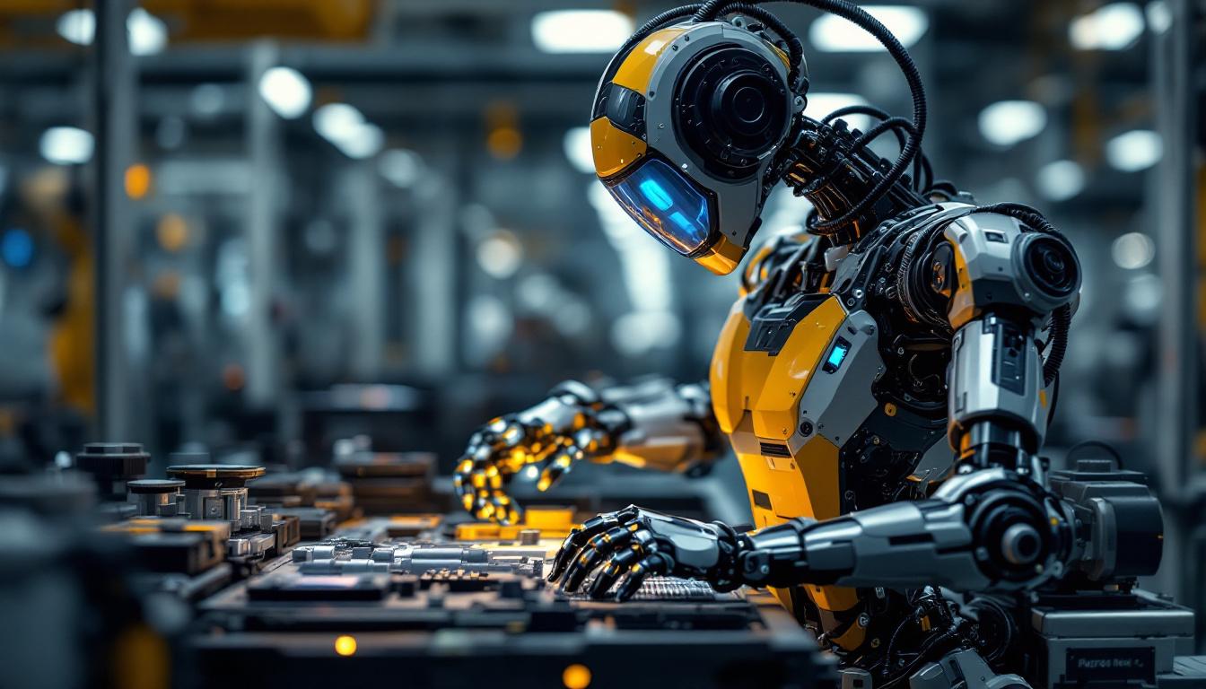 A photograph of a sleek industrial robot in action