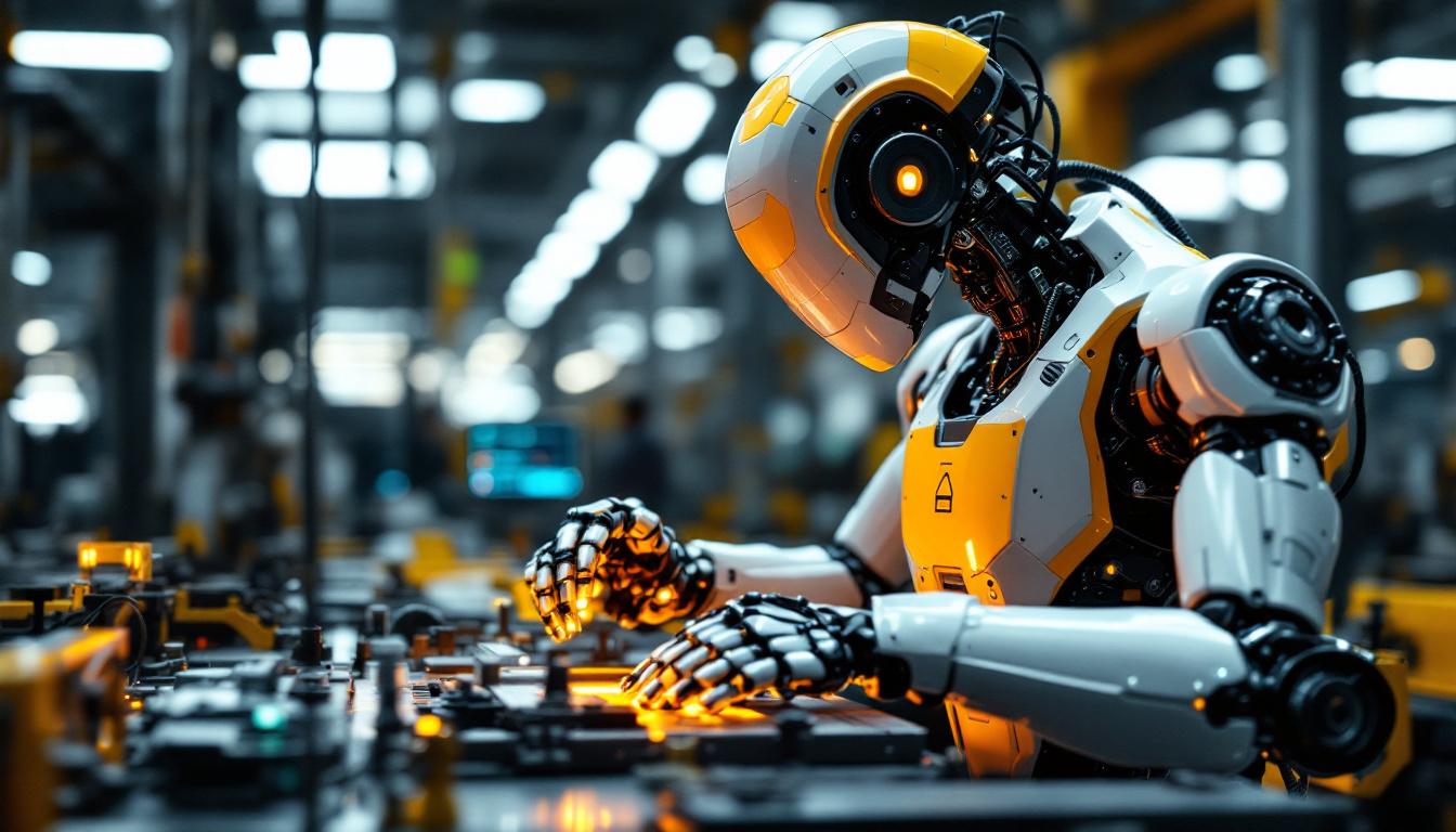 A photograph of a sleek industrial robot in action