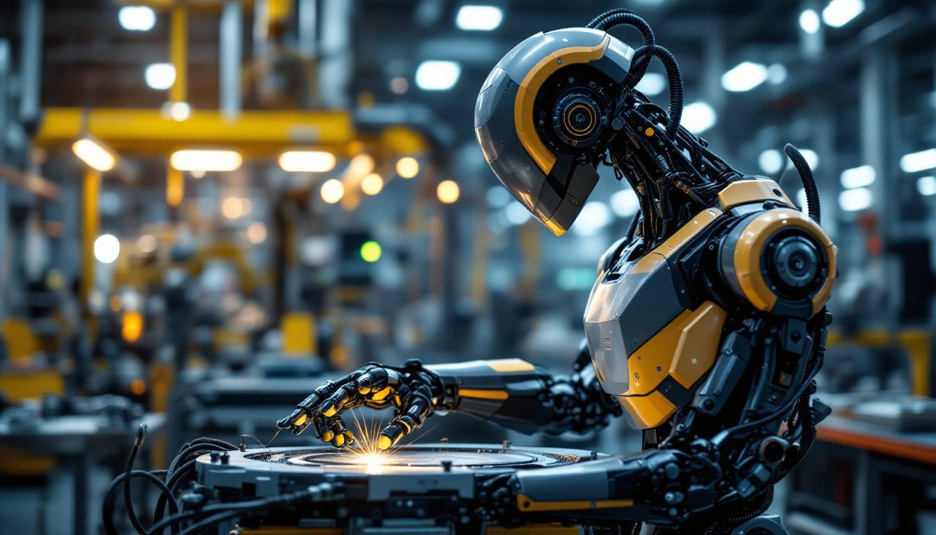 A photograph of a sleek industrial robot in action