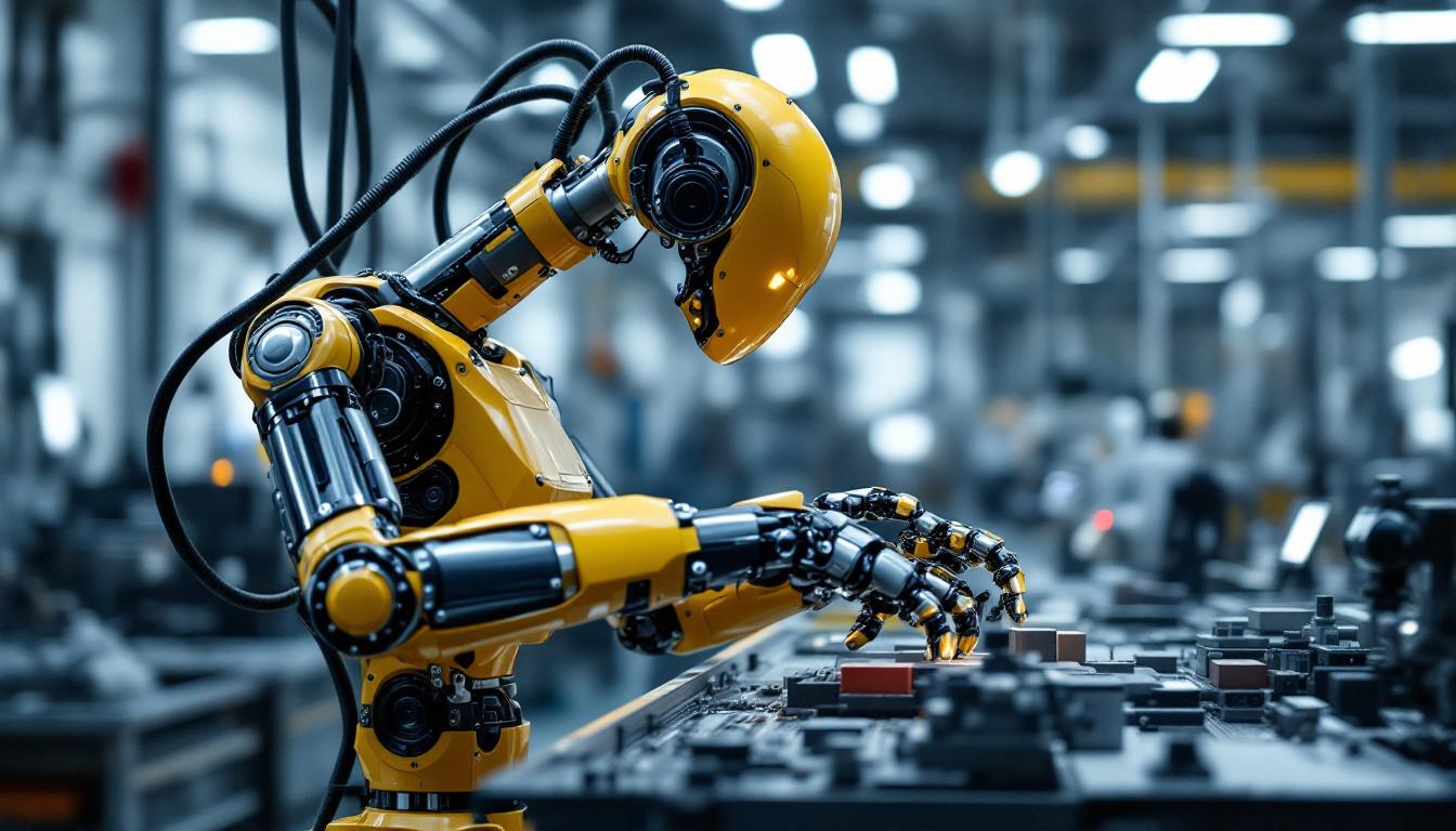 A photograph of a modern industrial robot in action within a manufacturing setting