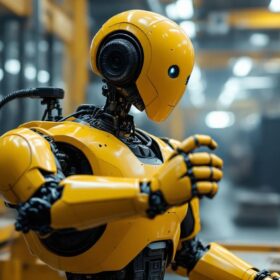 A photograph of a dynamic scene featuring the atlas robot in action