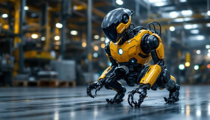 A photograph of a boston dynamics robot in action