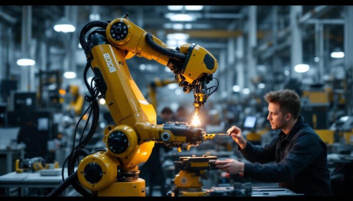 A photograph of capture a photograph of boston robotics' new industrial robot in action