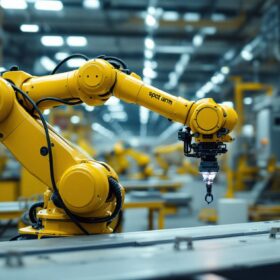 A photograph of a spot arm robotic system in action within an industrial setting