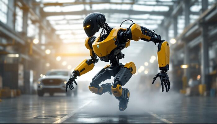 A photograph of a boston dynamics robot in action