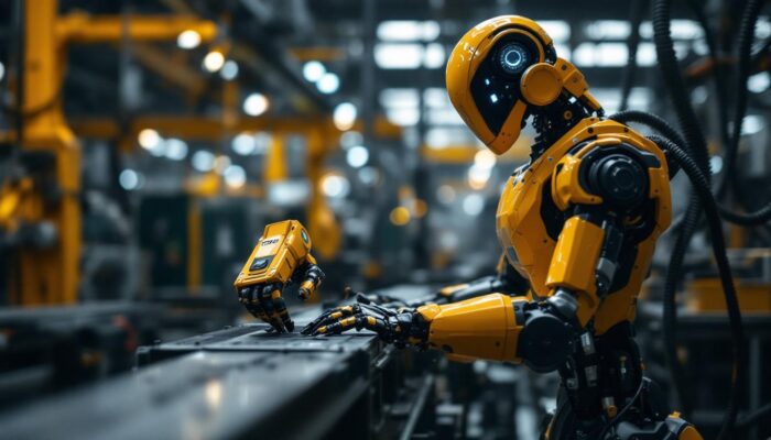 A photograph of capture a photograph of the atlas 2.0 robot in action within an industrial setting