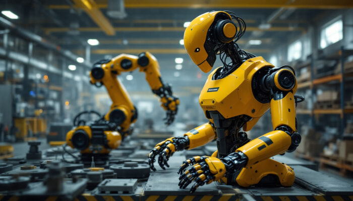 A photograph of a boston dynamics robot in action within an industrial setting
