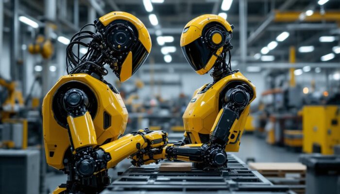 A photograph of capture a photograph of the electric atlas robot in action within an industrial setting