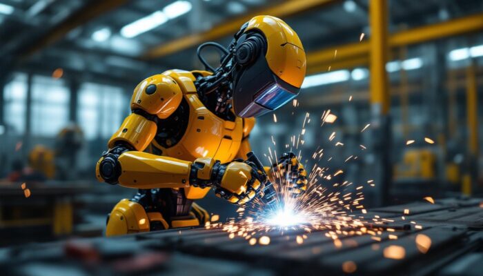 A photograph of a welder robot in action