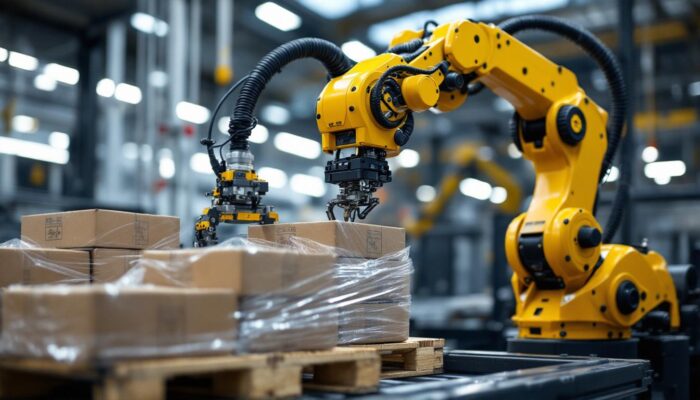 A photograph of a state-of-the-art industrial robot in action