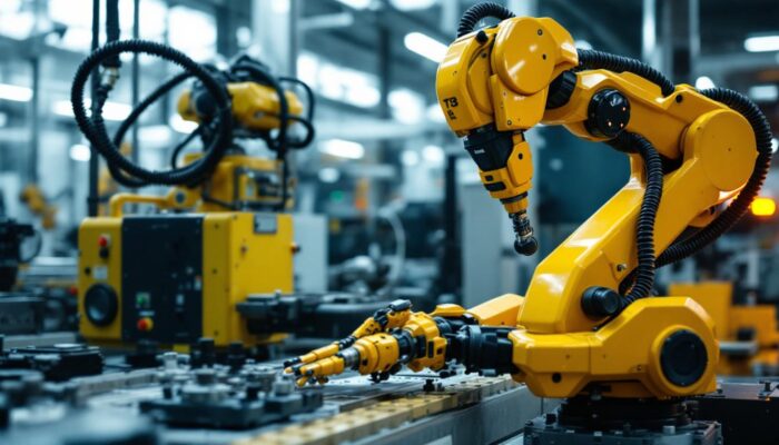 A photograph of a kawasaki industrial robot in action within a manufacturing environment