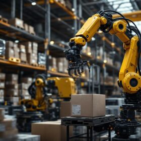A photograph of a high-tech industrial robotic arm in action