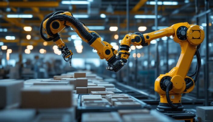 A photograph of a high-tech robotic arm in action