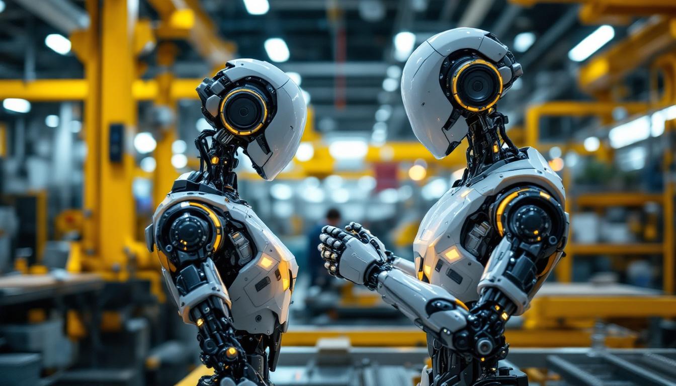 A photograph of a sleek industrial robot in action