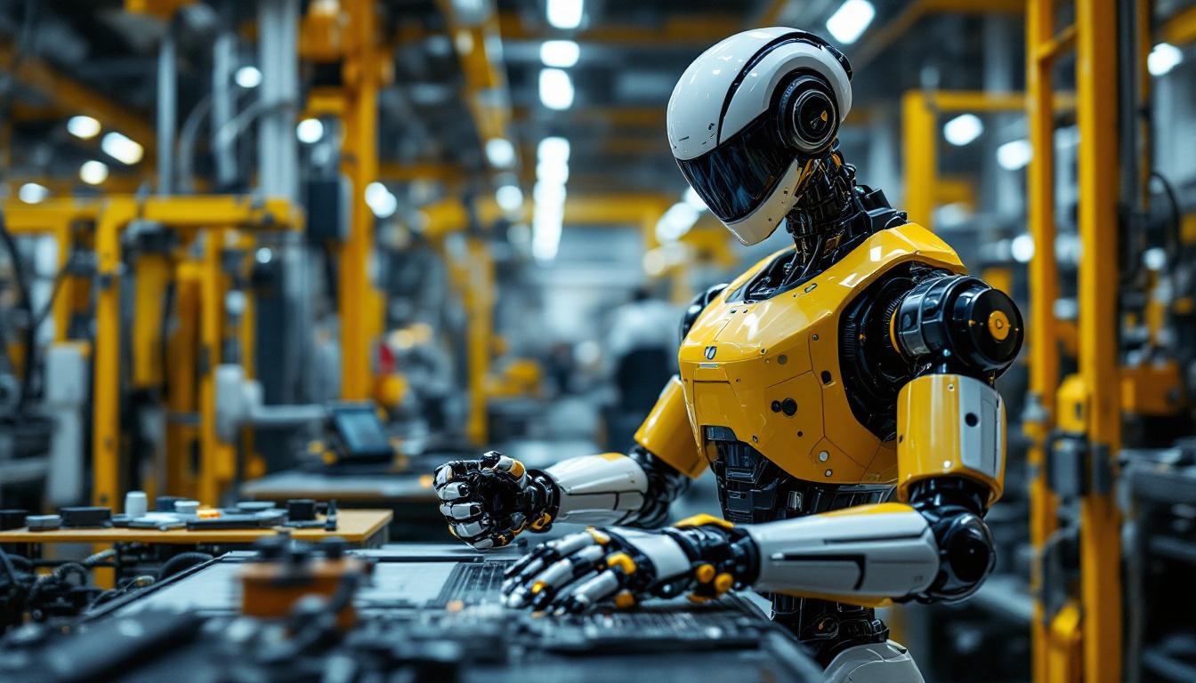 A photograph of a sleek industrial robot in action