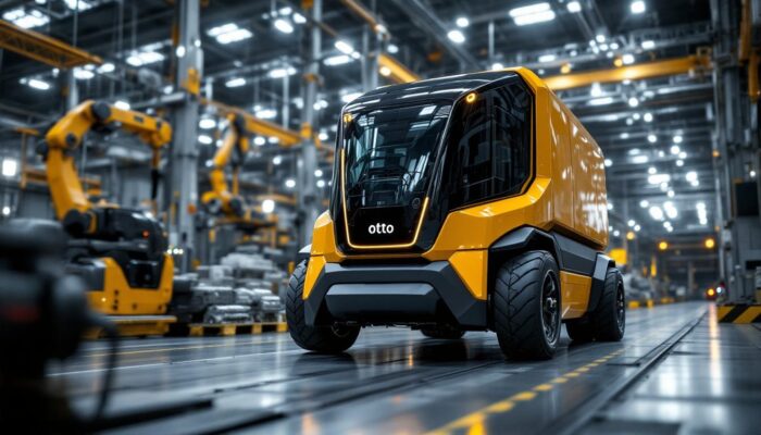 A photograph of a sleek otto truck in action