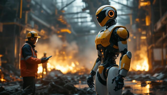 A photograph of a telerobot in action during a simulated disaster response scenario