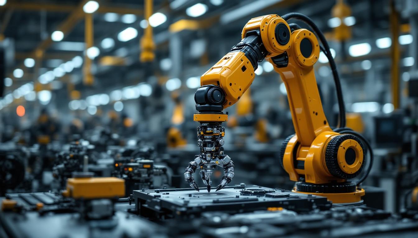 A photograph of a sleek industrial robotic arm in action